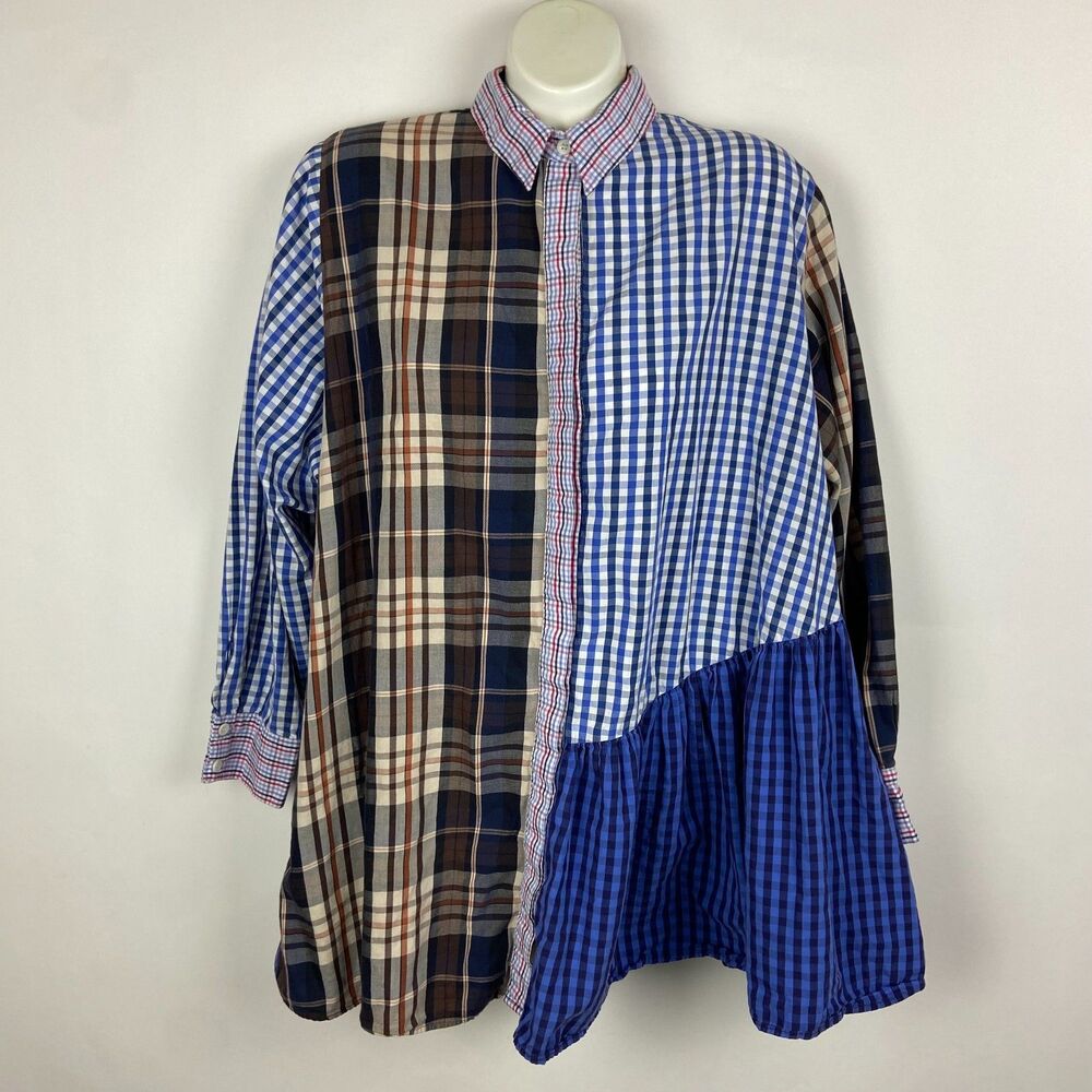 Zara Checkered Patchwork Mixed Print Shirt Dress SZ M